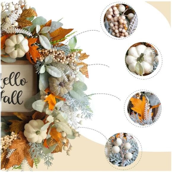 20inch Thanksgiving Fall Wreath Eucalyptus Berries Pumpkins...